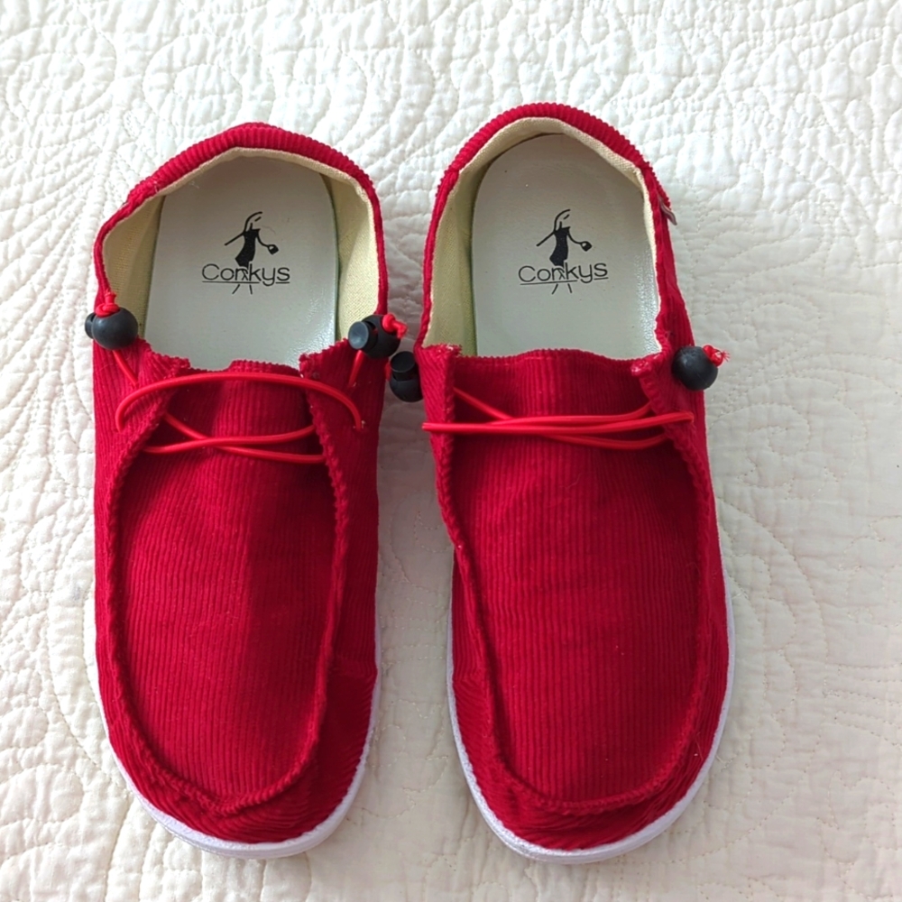 Corkys red corduroy slip on sneakers Size 9